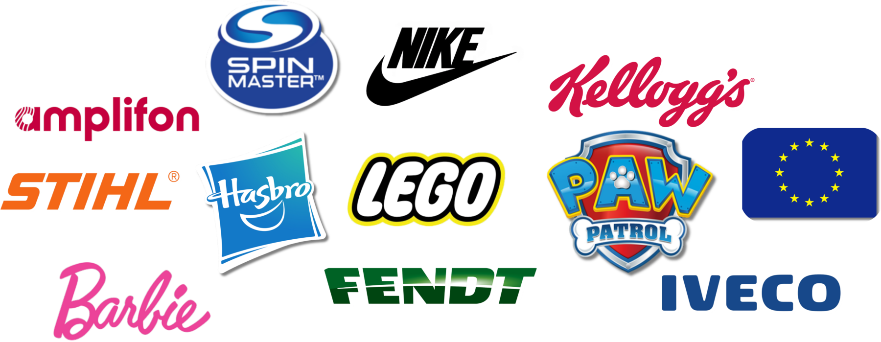Selected clients: Amplifon, Spin Master, Nike, Kellogg's, Stihl, Hasbro, Lego, Paw Patrol, Barbie, Fendt, Iveco, European Commission